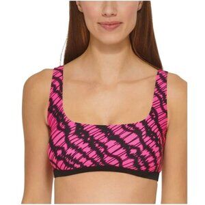 DKNY Womens Size L Hot Pink Black Print Bikini Swim Top NWT‎